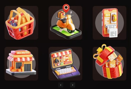 آیکون های سه بعدی آنلاین شاپ و فروشگاه اینترنتی