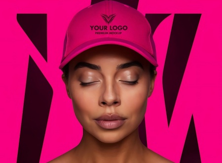 موکاپ لوگو کلاه نقاب دار بر روی سر دختر زیبا