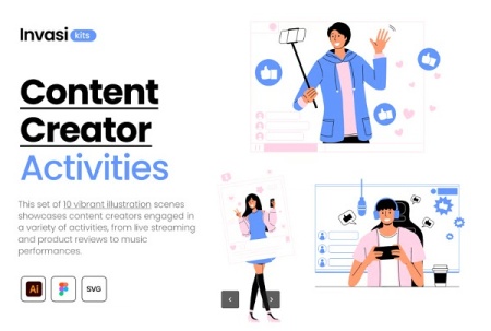 وکتور کاراکترهای لایه باز تولید محتوا و استریمینگ