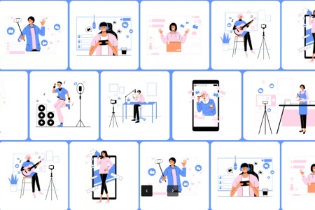 وکتور لایه باز کاراکترهای تولید محتوا و استریمینگ