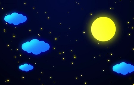 فوتیج موشن گرافیک حرکت ابر در شب با ستاره های درخشان