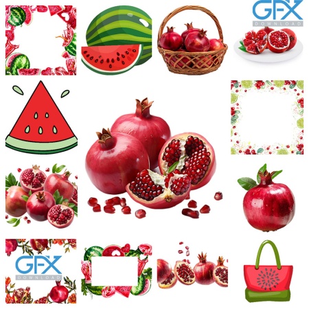 پک عکس png دوربری شده انار و هندوانه شب یلدا