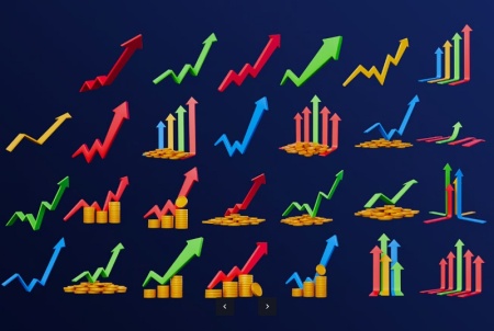 دانلود آیکون های سه بعدی لایه باز نمودار رشد کسب و کار