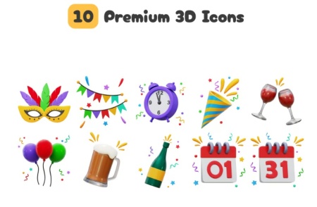 دانلود آیکون های سه بعدی PNG شروع سال جدید