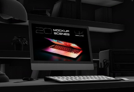 پروژه پریمیر مجموعه موکاپ آی مک Dark IMac Mockup