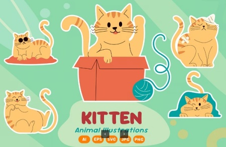 دانلود طرح لایه باز وکتور کاراکتر گربه