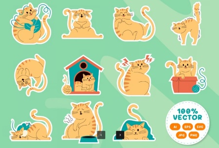 طرح لایه باز وکتور کاراکتر کارتونی گربه