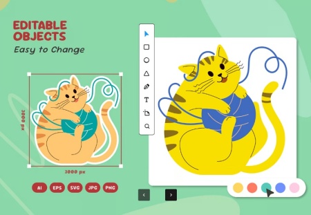 دانلود وکتور کاراکتر کارتونی گربه