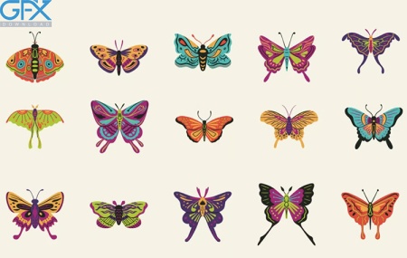 مجموعه وکتور لایه باز پروانه فرمت EPS، JPG و PNG