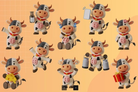 دانلود طرح لایه باز سه بعدی کاراکتر فانتزی کارتونی گاو