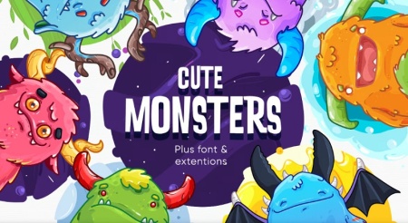 تصویر وکتور هیولا کارتونی با شاخ‌های فانتزی و بدن رنگی