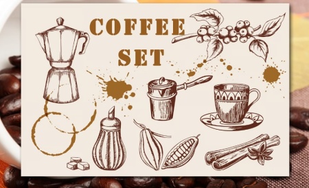 مجموعه وکتور قهوه و ابزار دم‌ آوری قهوه