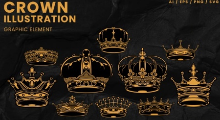 مجموعه وکتور تاج سلطنتی طلایی برای طراحان حرفه‌ای