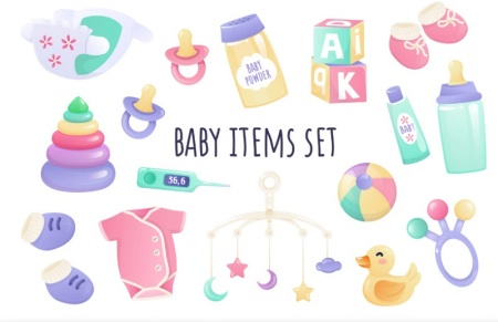 مجموعه آیکون کودک، نوزاد و وسایل بچه برای پروژه‌های حرفه‌ای