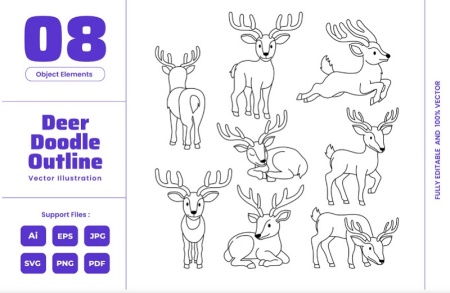 طرح‌های آماده و قابل چاپ گوزن برای رنگ آمیزی کودکان