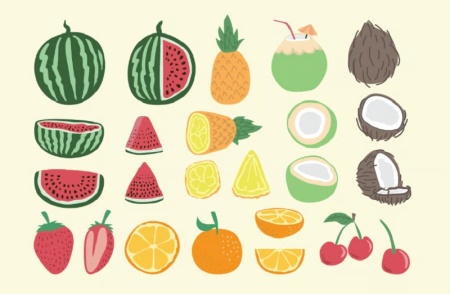فایل لایه باز وکتور میوه‌های تابستانی برای طراحی تبلیغاتی