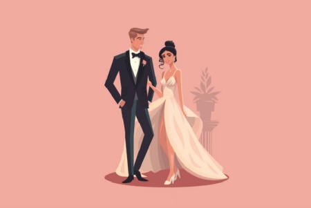 وکتور عروس و داماد ایستاده در کنار هم مخصوص کارت دعوت