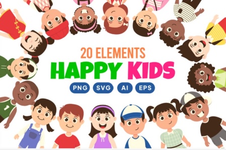 وکتور کاراکتر کارتونی پسر بچه با حالات متنوع چهره