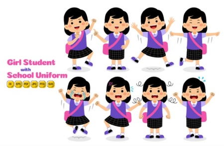 دانلود وکتور دختربچه مدرسه‌ای مناسب پوستر و بنر آموزشی