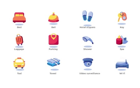 آیکون‌های تخت خدمات هتل برای موشن گرافیک افتر افکت Hotel Service Icons