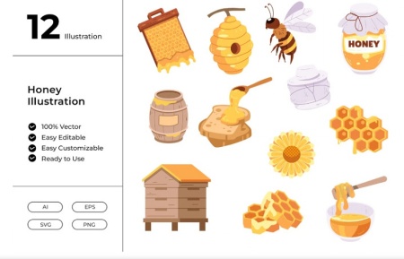 وکتور عسل و موم زنبور عسل با جزئیات طبیعی