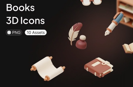 دانلود آیکون کتاب سه‌ بعدی برای طراحی گرافیکی Books 3D Icons