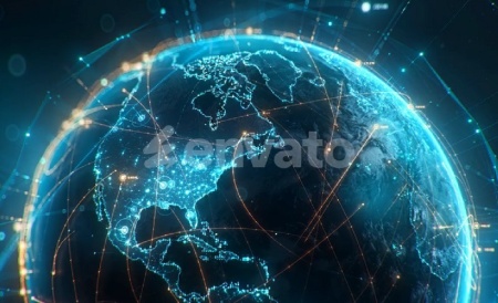 فوتیج موشن گرافیک کره زمین دیجیتال شبکه ای digital Earth