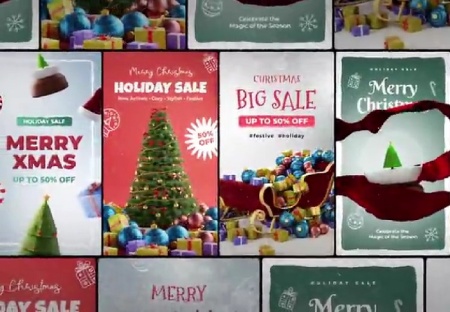 پروژه پریمیر 5 استوری کریسمسی برای تبریک و تبلیغ Festive Christmas Stories