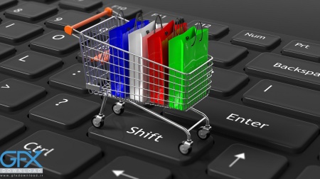 عکس از خرید آنلاین با سبد خرید و لپ تاپ