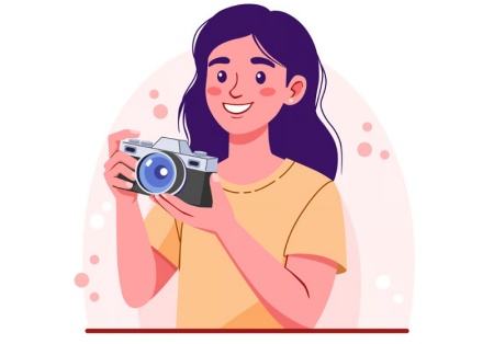وکتور کارتونی عکاس دختر با دوربین حرفه‌ای برای طراحی گرافیکی
