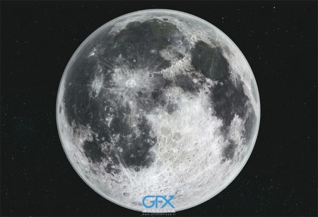 تصویر ماه کامل روشن در آسمان تاریک با جزییات واضح