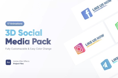 پروژه افتر افکت آیکون های سه بعدی شبکه‌ های اجتماعی 3D Social Media Icons