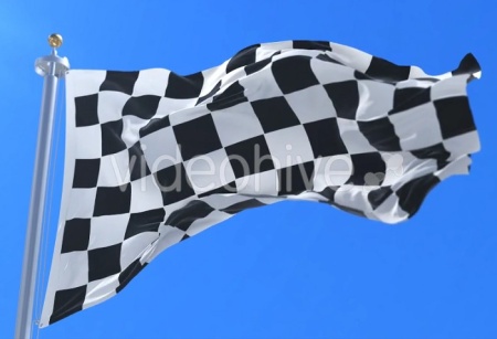 فوتیج پرچم شطرنجی مسابقه با پس‌ زمینه آسمان آبی Checkered Racing Flag